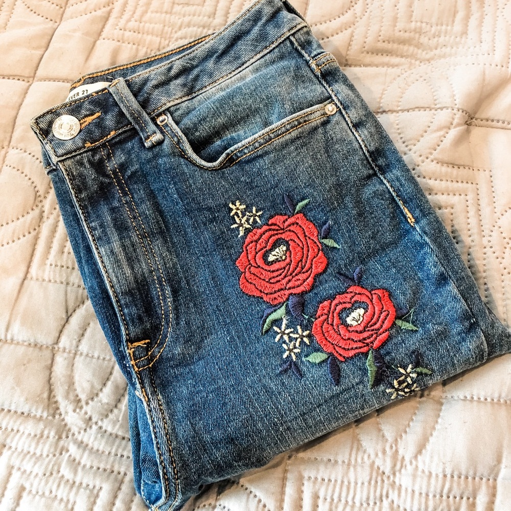 Embroidered denim pants